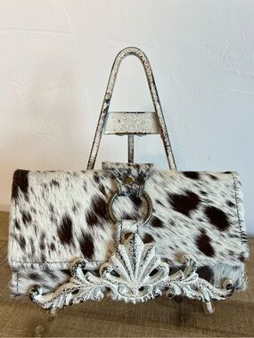 Boho New Western Myra Bag Black White Cowhide Leather Wallet checkbook